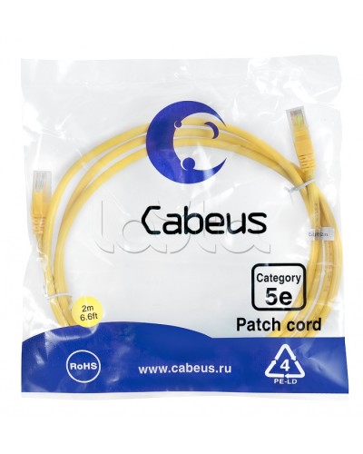 Патч-корд UTP, категория 5e, 2 м, неэкранированный, желтый Cabeus PC-UTP-RJ45-Cat.5e-2m-YL в Ессентуках Патчкорды (медные) Pintop.ru