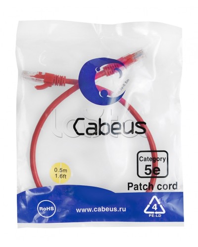 Патч-корд медный U/UTP кат.5е (0,5м) LSZH (красный) Cabeus (PC-UTP-RJ45-Cat.5e-0.5m-RD-LSZH) в Ессентуках Патчкорды (медные) Pintop.ru