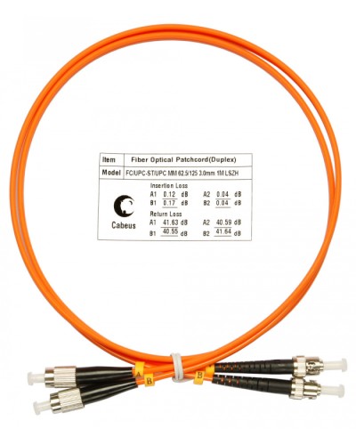 Шнур оптический duplex FC-ST 62,5/125 mm 1м LSZH Cabeus FOP-62-FC-ST-1m в Ессентуках Патч-корды оптические Pintop.ru