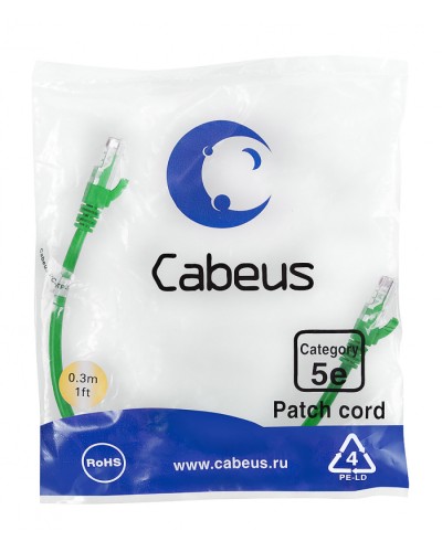 Патч-корд медный U/UTP кат.5е (0,3м) LSZH (зеленый) Cabeus (PC-UTP-RJ45-Cat.5e-0.3m-GN-LSZH) в Ессентуках Патчкорды (медные) Pintop.ru