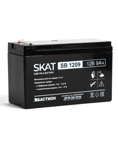 Бастион SKAT SB 1209 АКБ свинцово-кислотная тип AGM 12V 9Ач Iзар. 2,7 А, ножевые клеммы в Ессентуках Электротехническое оборудование Pintop.ru