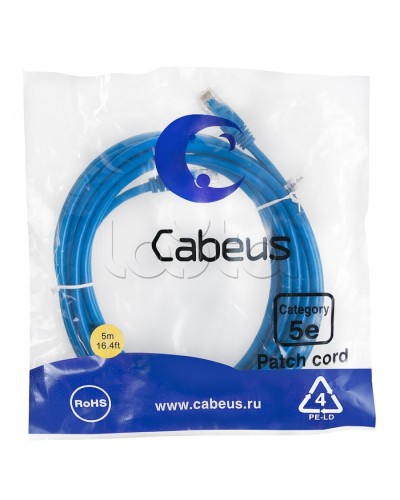 Патч-корд UTP, категория 5е, 5 м, неэкранированный, синий Cabeus PC-UTP-RJ45-Cat.5e-5m-BL в Ессентуках Патчкорды (медные) Pintop.ru