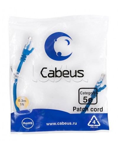 Патч-корд медный U/UTP кат.5е (0,3м) LSZH (синий) Cabeus (PC-UTP-RJ45-Cat.5e-0.3m-BL-LSZH) в Ессентуках Патчкорды (медные) Pintop.ru