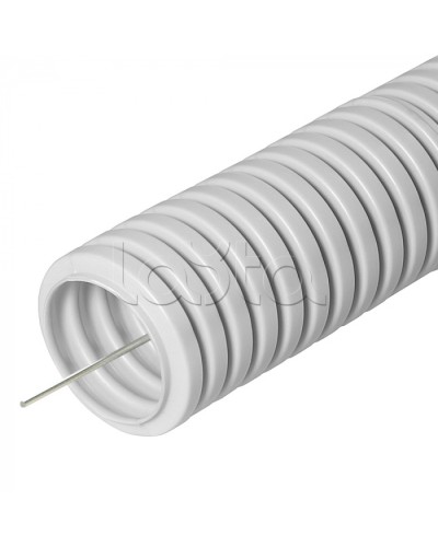 Труба ПВХ гибкая гофрированная д.25мм, лёгкая с протяжкой, 50м, цвет серый Cabeus (FCPL-25-PVC-050-1-GY) в Ессентуках Труба гофрированная Pintop.ru