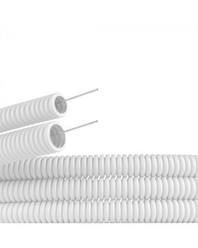 Труба ПЛЛ гибкая гофр. не содержит галогенов д.20мм, ПВ-0, с протяжкой,100м, цвет белый DKC (81820) в Ессентуках Труба гофрированная Pintop.ru