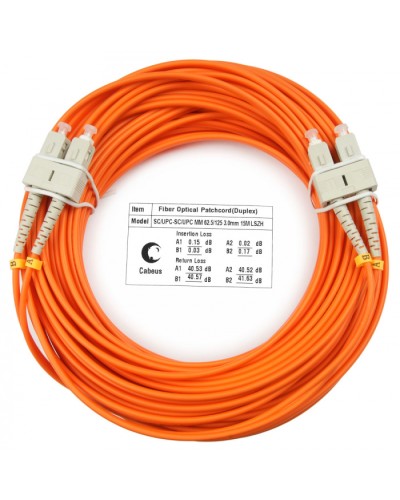 Шнур оптический duplex SC-SC 62,5/125 mm 15м LSZH Cabeus FOP-62-SC-SC-15m в Ессентуках Патч-корды оптические Pintop.ru