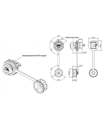 Промышленный модуль Keystone Jack RJ-45 (8P8C) Hyperline (KJ-IE-8P8C-C5e-180-SH-F-BK) в Ессентуках Патч-корды и пигтейлы Pintop.ru