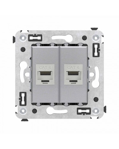 Компьютерная розетка RJ-45 в стену, кат.6 двойная экранированная, Avanti, Закаленная сталь DKC (4404794) в Ессентуках Розетки компьютерные и телефонные Pintop.ru