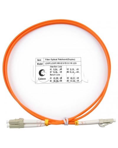 Шнур оптический duplex, LC-LC, 62,5/125 mm, 1м, LSZH Cabeus FOP-62-LC-LC-1m в Ессентуках Патч-корды оптические Pintop.ru