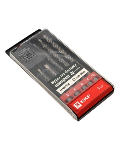 Набор буров по бетону SDS-plus (5/110, 6/110, 6/160, 8/160, 10/160) 2 резца 4S спираль EKF Master (db-h5-2x4) в Ессентуках Аксессуары для кабель-канала Pintop.ru