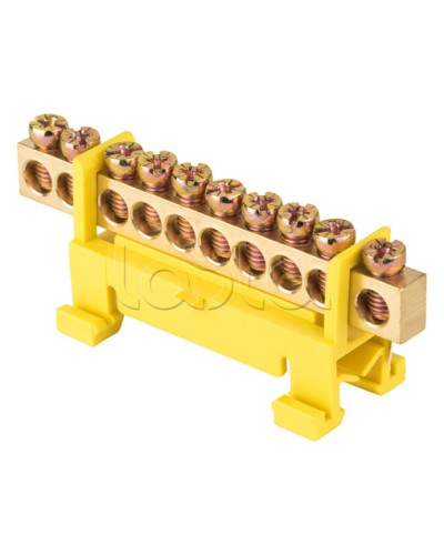 Шина 0 PE (6х9мм) 10 отверстий латунь желтый изолятор тип Стойка на DIN-рейку EKF PROxima (sn0-63-10-sy) в Ессентуках Клеммные колодки Pintop.ru