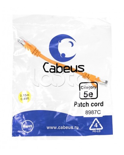 Патч-корд медный U/UTP кат.5е (0,15м) LSZH (оранжевый) Cabeus (PC-UTP-RJ45-Cat.5e-0.15m-OR-LSZH) в Ессентуках Патчкорды (медные) Pintop.ru