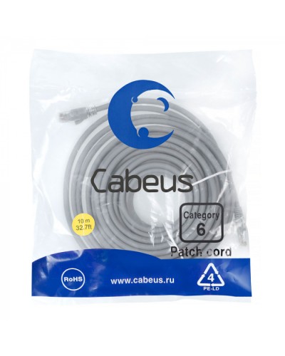 Патч-корд медный U/UTP кат.6 (10м) LSZH (серый) Cabeus (PC-UTP-RJ45-Cat.6-10m-LSZH) в Ессентуках Патчкорды (медные) Pintop.ru