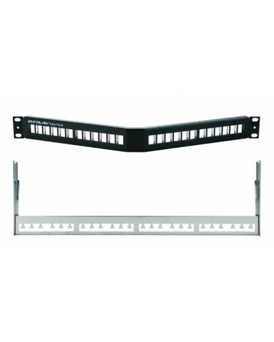 Коммутационная угловая панель 19” наборная, FTP, 1U, 24 порта, черный Eurolan (27A-00-24BL) в Ессентуках Патч панель Pintop.ru