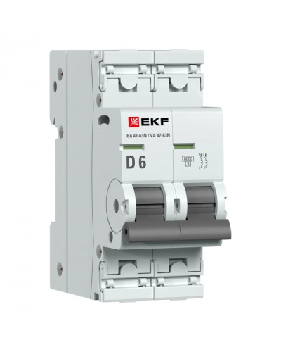 Автоматический выключатель 2P 6А (D) 6кА ВА 47-63N EKF PROxima (M636206D) в Ессентуках Электротехническое оборудование Pintop.ru