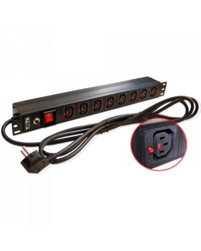 Блок розеток 19, 1-фазный с выкл,10A / 250V, 8xC13 с фикс вилки, 3 м, вилка Schuko TWT (TWT-PDU-10A8C3L-3.0) в Ессентуках Блоки розеток Pintop.ru