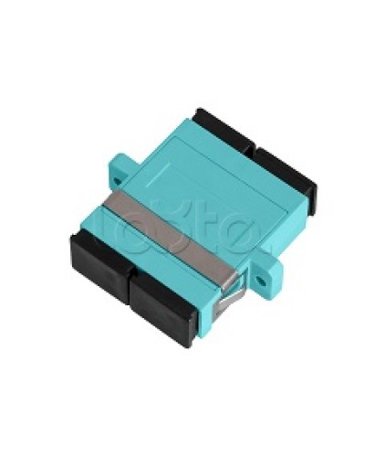 Адаптер NIKOMAX волоконно-оптический, соединительный, многомодовый, стандарта OM3, SC/UPC-SC/UPC, двойной, пластиковый, без шторки, с фланцами, аква, уп-ка 2шт. NIKOMAX (NMF-OA2M3-FN-SCU-SCU-AQ-2) в Ессентуках Проходные адаптеры и розетки оптические Pint