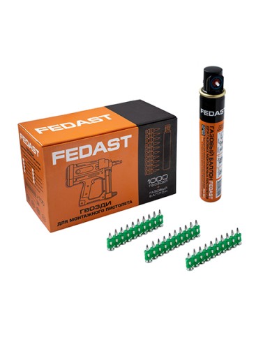Гвозди 3.0*19 мм усиленные для монтажного пистолета в комплекте с газовым баллоном 165 мм FEDAST (fd3019egfc) в Ессентуках Крепеж: Дюбели, шурупы, саморезы Pintop.ru