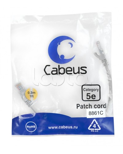 Патч-корд медный U/UTP кат.5е (0,3м) LSZH (белый) Cabeus (PC-UTP-RJ45-Cat.5e-0.3m-WH-LSZH) в Ессентуках Патчкорды (медные) Pintop.ru