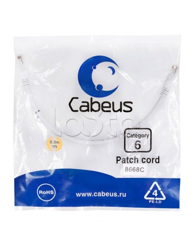 Патч-корд UTP, категория 6, 0.3 м, неэкранированный, белый Cabeus PC-UTP-RJ45-Cat.6-0.3m-WH в Ессентуках Патчкорды (медные) Pintop.ru