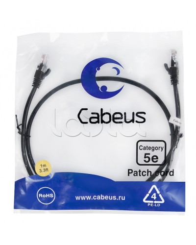 Патч-корд медный U/UTP кат.5е (1м) LSZH (черный) Cabeus (PC-UTP-RJ45-Cat.5e-1m-BK-LSZH) в Ессентуках Патчкорды (медные) Pintop.ru