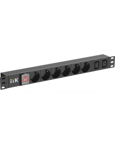 ITK 6 розеток нем. ст. + 2 С13 LED 1U вх. С14 алюмин.(PH12-6D2C133) в Ессентуках Блоки розеток Pintop.ru