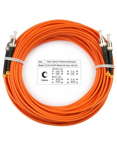 Шнур оптический duplex ST-ST 62,5/125 mm 15м LSZH Cabeus FOP-62-ST-ST-15m в Ессентуках Патч-корды оптические Pintop.ru