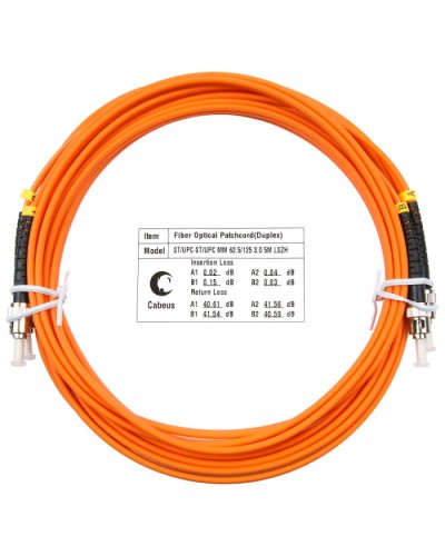 Шнур оптический duplex ST-ST 62,5/125 MM 5 м LSZH Cabeus FOP-62-ST-ST-5M в Ессентуках Патч-корды оптические Pintop.ru