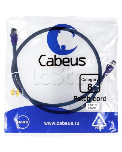 Патч-корд S/FTP Cabeus PC-SSTP-RJ45-Cat.8-1m-LSZH в Ессентуках Патчкорды (медные) Pintop.ru