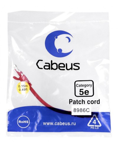 Патч-корд медный U/UTP кат.5е (0,15м) LSZH (красный) Cabeus (PC-UTP-RJ45-Cat.5e-0.15m-RD-LSZH) в Ессентуках Патчкорды (медные) Pintop.ru