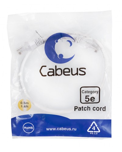 Патч-корд медный U/UTP кат.5е (0,5м) LSZH (белый) Cabeus (PC-UTP-RJ45-Cat.5e-0.5m-WH-LSZH) в Ессентуках Патчкорды (медные) Pintop.ru