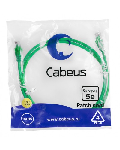 Патч-корд медный U/UTP кат.5е (1,5м) LSZH (зеленый) Cabeus (PC-UTP-RJ45-Cat.5e-1.5m-GN-LSZH) в Ессентуках Патчкорды (медные) Pintop.ru