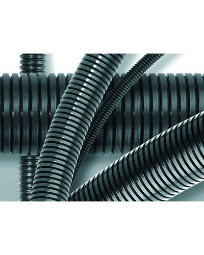 Труба ПА 6 гофр. DN12мм, ПВ-0, Dвн 12,2 мм, Dнар 15,8 мм, цвет тёмно-серый, без протяжки DKC PA601216F0 в Ессентуках Гладкая труба Pintop.ru