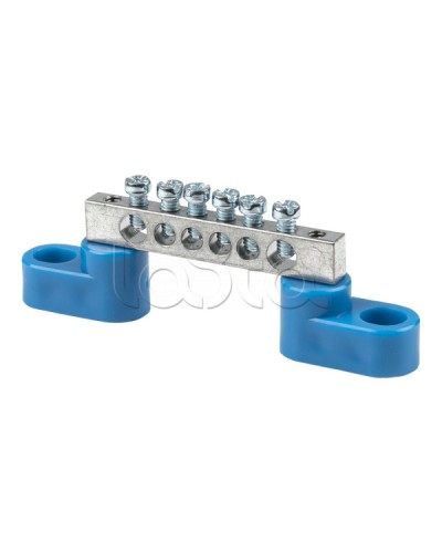 Шина 0 N (6x9мм) 6 отв. цинк 2 синих угловых изолятора EKF (sn1-63-06-2) в Ессентуках Аксессуары для стоек и шкафов Pintop.ru