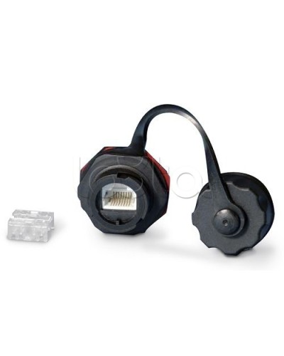 Промышленный модуль Keystone Jack RJ-45 (8P8C), IP67, категория 5e, с защитной крышкой, черный Hyperline KJ-IE-8P8C-C5e-180-BK в Ессентуках Распределительные коробки Pintop.ru