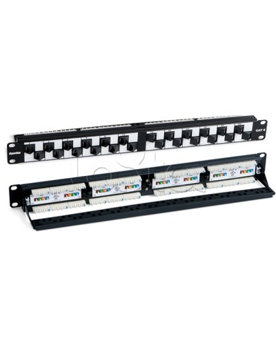 Патч-панель 19, 1U, с угловыми портами, 24 порта RJ-45, категория 6 Hyperline PP2A-19-24S-8P8C-C6-110 в Ессентуках Патч панель Pintop.ru