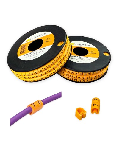 Клипса маркировочная на кабель диаметром 3.6–7.4 мм, символ E, 500 шт., желтая LANMASTER LAN-MCC-EC2E/500-YL в Ессентуках Аксессуары для стоек и шкафов Pintop.ru