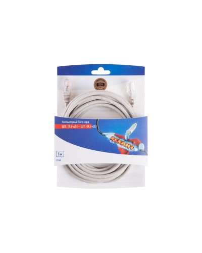 Патч-корд U/UTP RJ45-RJ45, CAT 5e, PVC, серый, 5м REXANT 06-3204 в Ессентуках Патчкорды (медные) Pintop.ru
