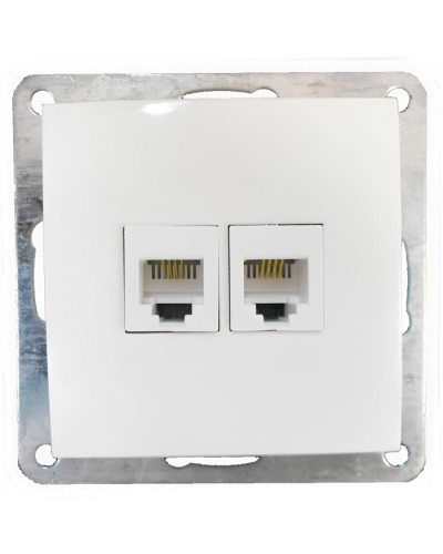 Розетка телефонная двойная 2хRJ-11 с накладкой (белый) LK60 (865604) в Ессентуках Розетки компьютерные и телефонные Pintop.ru