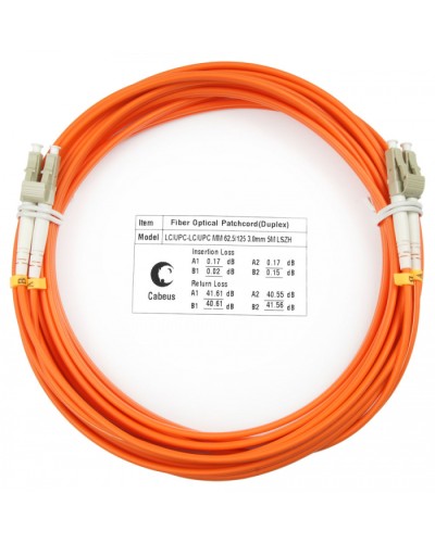Шнур оптический duplex LC-LC 62,5/125 mm 5м LSZH Cabeus FOP-62-LC-LC-5m в Ессентуках Патч-корды оптические Pintop.ru