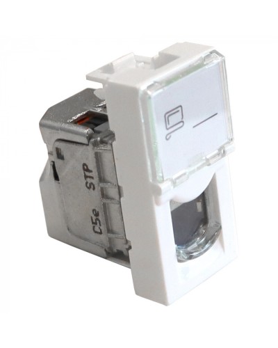 Вставка Mosaic 22.5x45, RJ-45 STP, кат.5e, со шторкой и увеличенным окном маркировки, белая LANMASTER LAN-SIP-22S5E-WH в Ессентуках Модули Keystone Pintop.ru