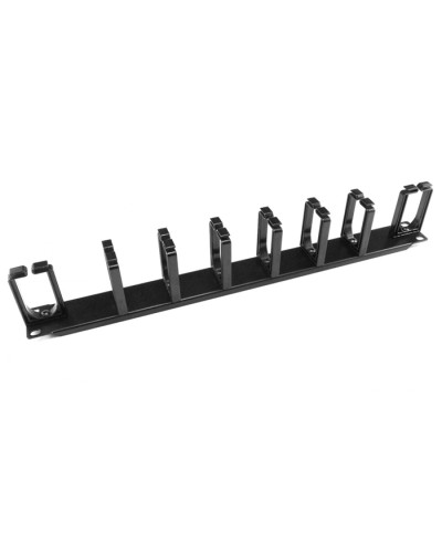 Органайзер кабельный горизонтальный 19 1U, 8 пласт. колец, металлический, черный Cabeus JB08-1U-PR-BK в Ессентуках Кабельные органайзеры Pintop.ru